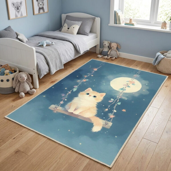فرش ماشینی 1000 شانه زمینه آبی حاشیه آبی مدل اورکوم طرح اتاق کودک کد kids.9013.01 - Image 1