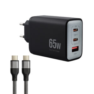 شارژر دیواری 65 وات 3 پورت وونک مدل PD65w به همراه کابل USB-C