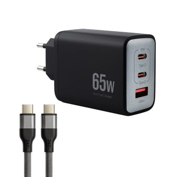 شارژر دیواری 65 وات 3 پورت وونک مدل PD65w به همراه کابل USB-C - Image 1
